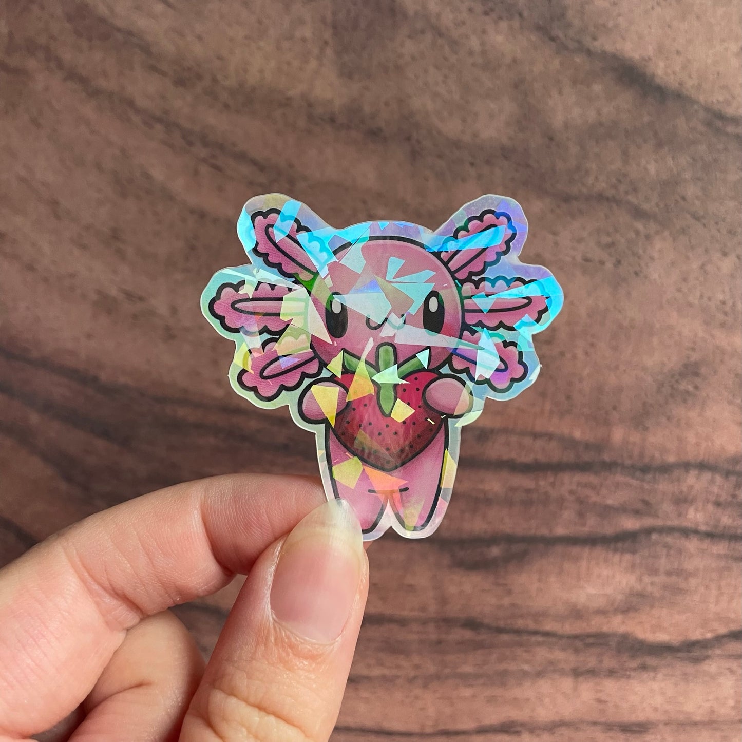 Iridescent Shatter Holographic Axolotl Strawberry Sticker