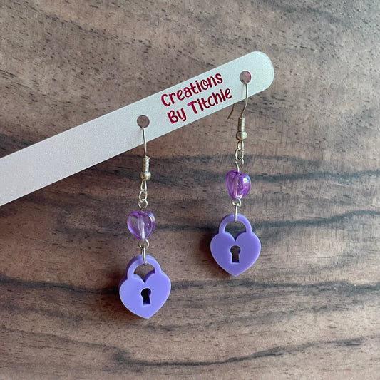 Acrylic Purple Padlock Earrings