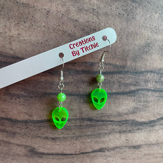 Acrylic Green Alien Earrings