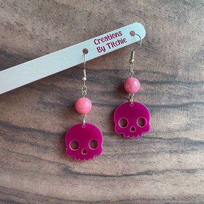Acrylic Pink Skull Earrings