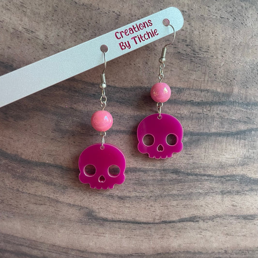 Acrylic Pink Skull Earrings