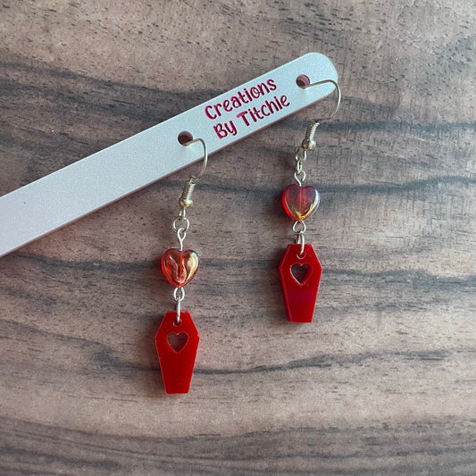 Acrylic Red Coffin Earrings