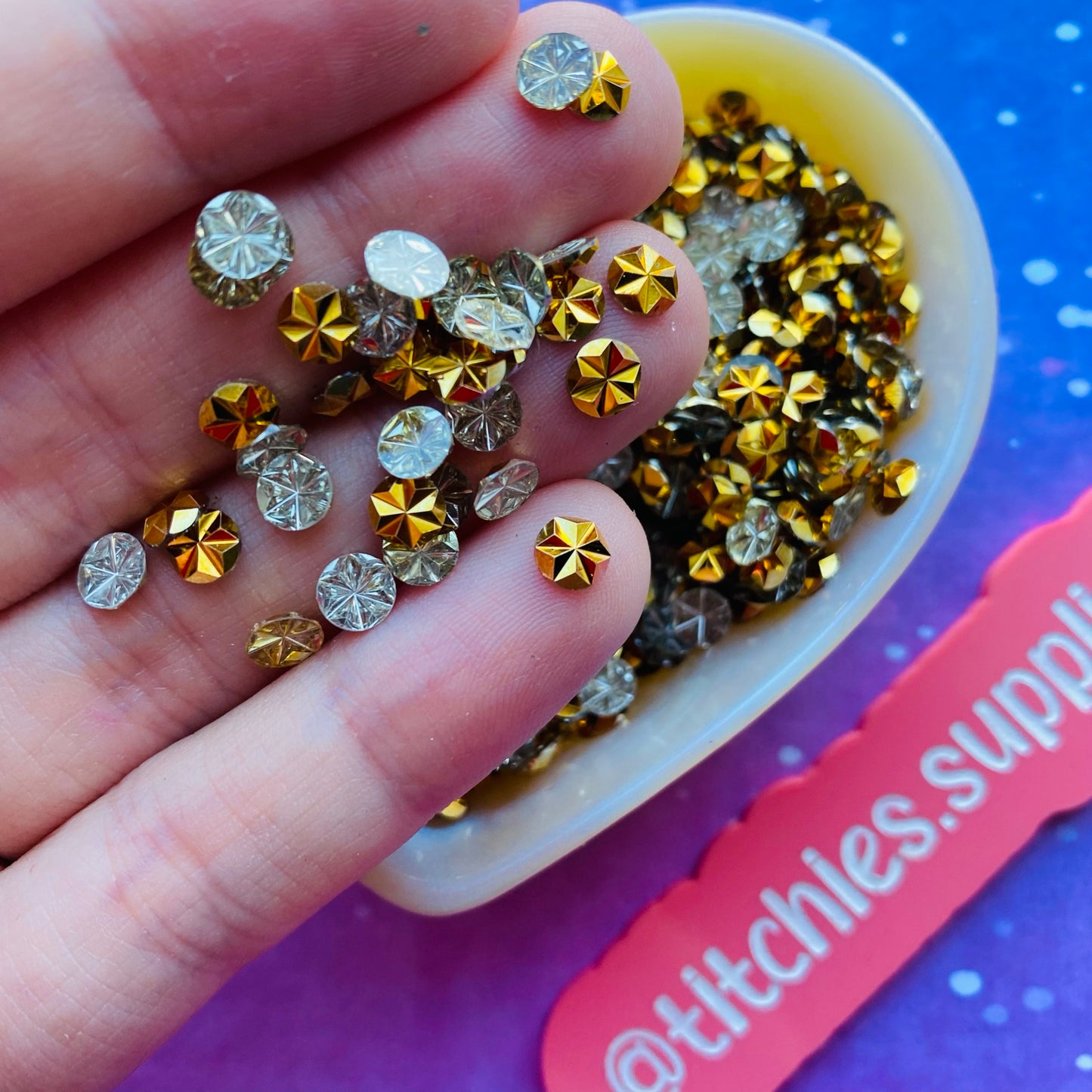 5mm Snowflake Rhinestones - Gold