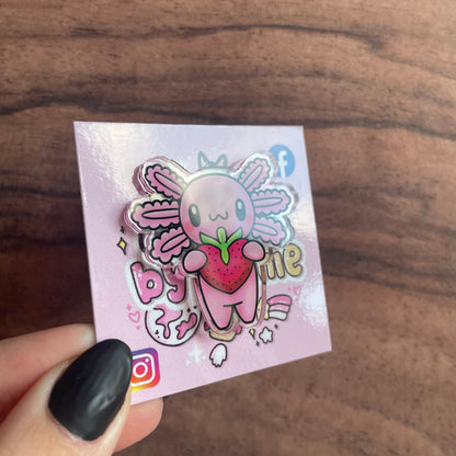 Acrylic Axolotl Strawberry Pin