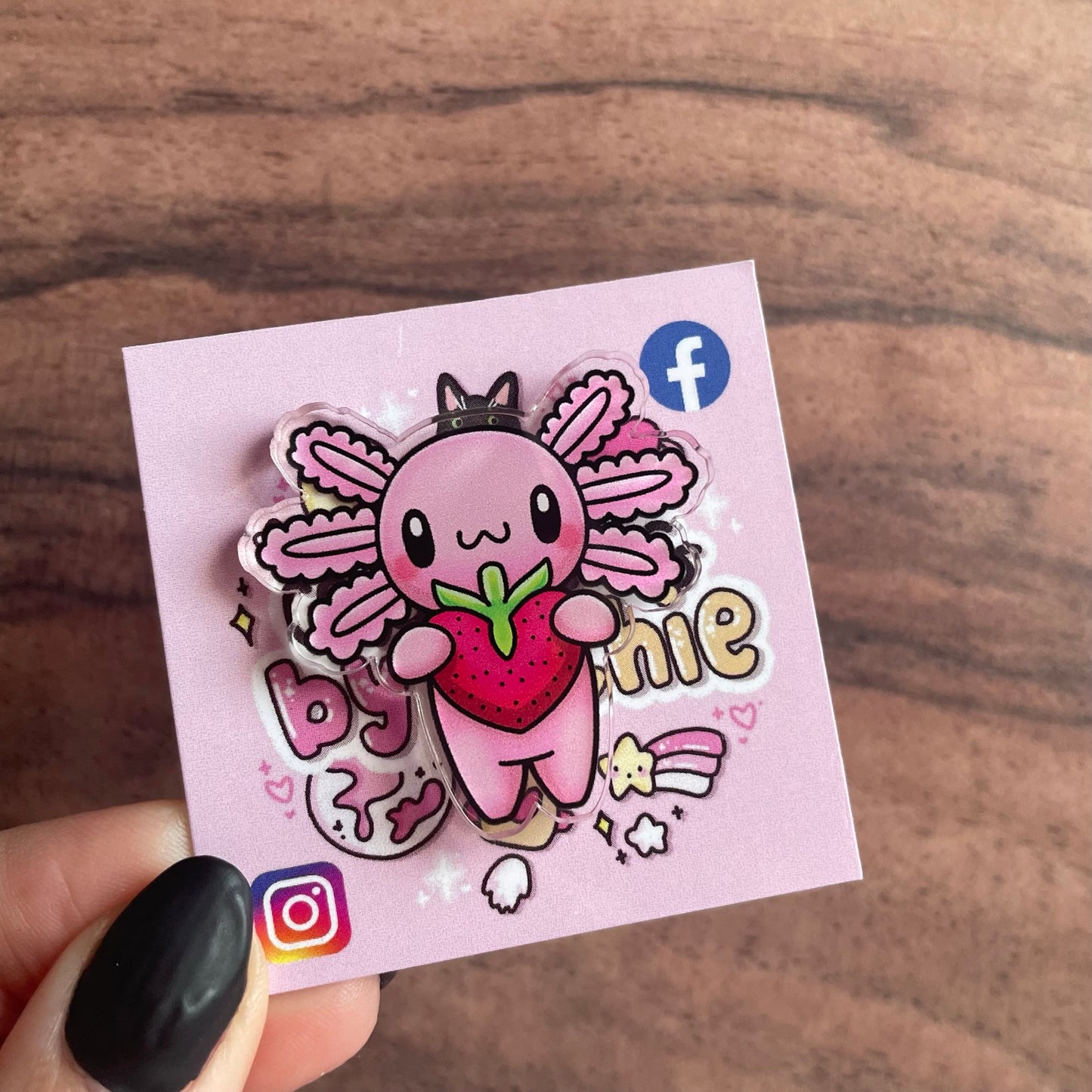 Acrylic Axolotl Strawberry Pin