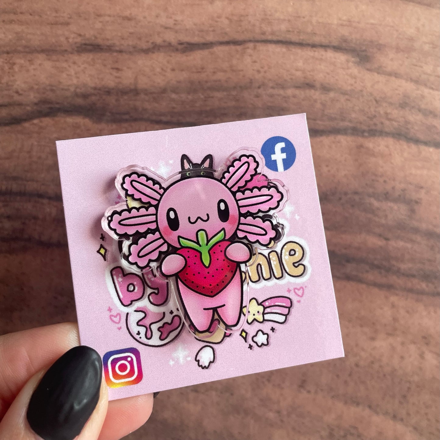 Acrylic Axolotl Strawberry Pin