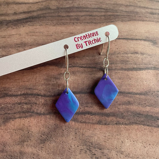 Purple Blue Diamond Clay Earrings 1