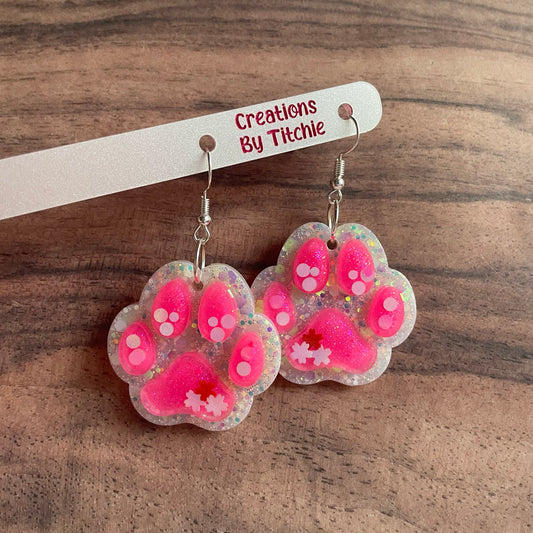 Resin Double Layer Pink Paw Earrings