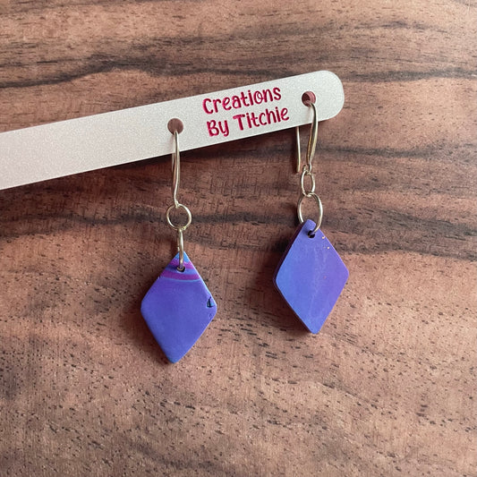 Purple Blue Diamond Clay Earrings 2