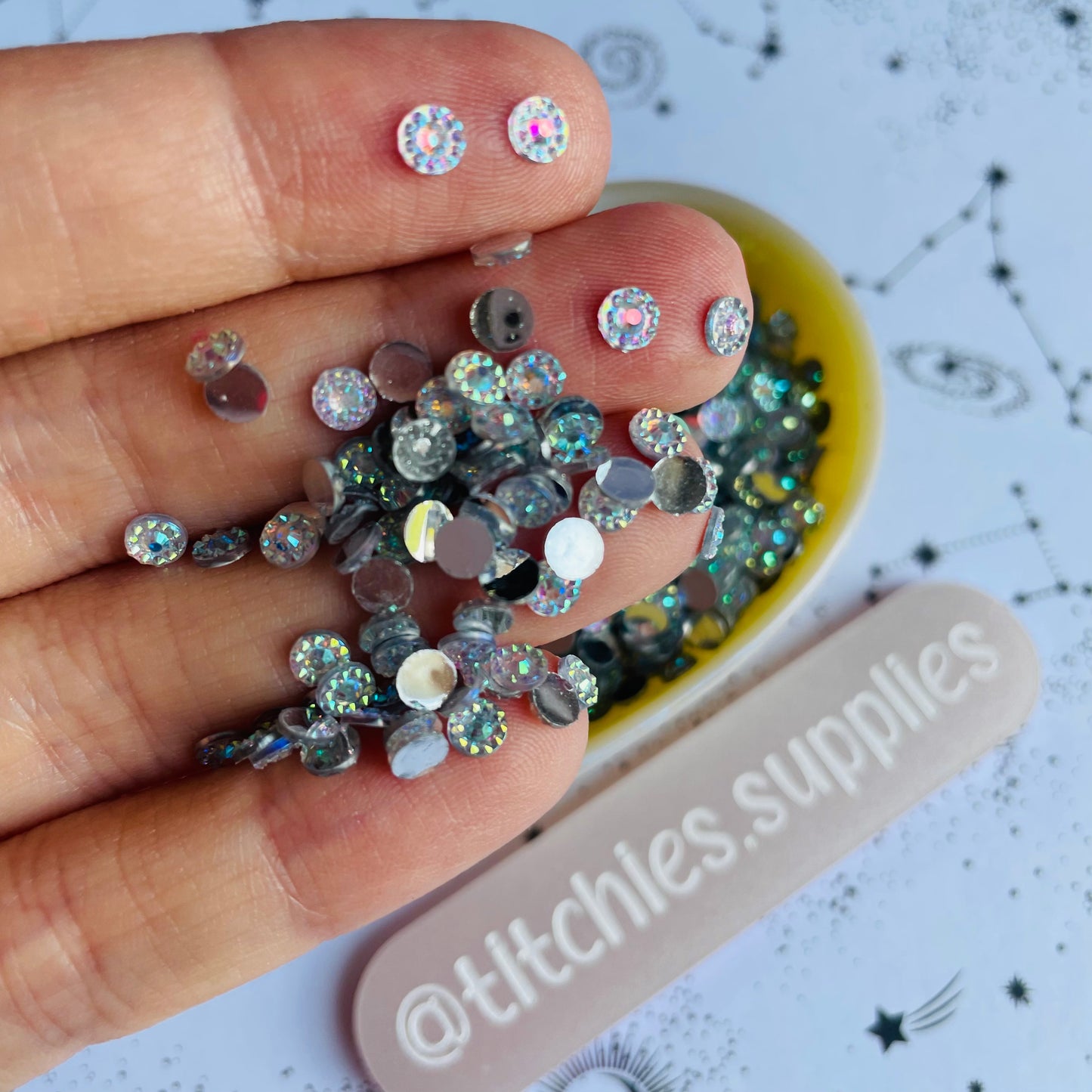 4mm Sunflower Rhinestones - Iridescent - Silver Back